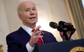 WASHINGTON, DC - APRIL 24: U.S. President Joe Biden delivers remarks after signing legislation giving $95 billion in aid to Ukraine, Israel and Taiwan in the State Dining Room at the White House on April 24, 2024 in Washington, DC. The legislation was months in the making and put Speaker of the House Mike Johnson (R-LA) in a vulnerable position with hardline conservatives in his own party who oppose funding for Ukraine’s defense against Russian invasion.   Chip Somodevilla/Getty Images/AFP (Photo by CHIP SOMODEVILLA / GETTY IMAGES NORTH AMERICA / Getty Images via AFP)