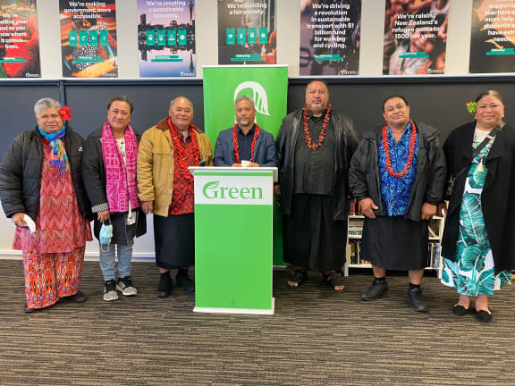 Community leaders and Green MP Teanau Tuiono (centre).