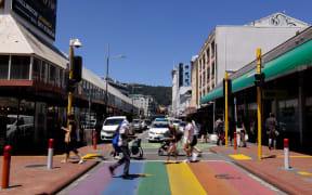 The rainbow crossing at the intersection of Cuba Mall and Dixon Street.