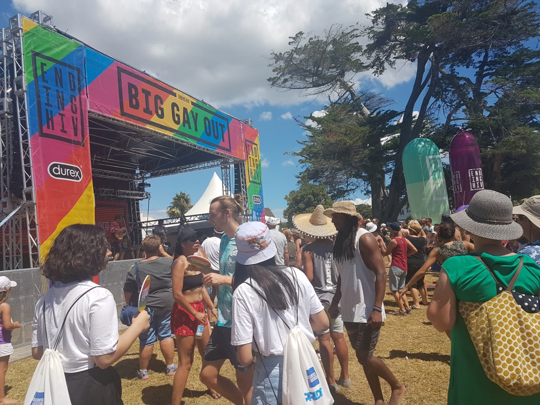 Festival-goers enjoying music from the main stage at the Big Gay Out.