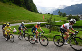 French rider Pauline Ferrand-Prevot leads New Zealand's Niamh Fisher-Black during the 2025 Tour de France Femme.