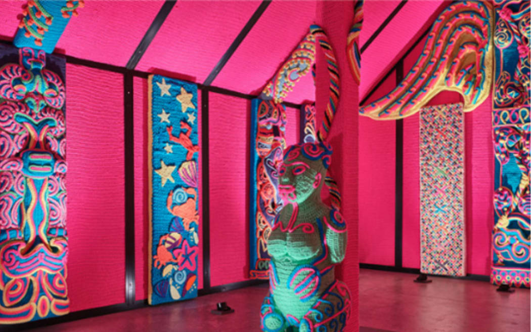 A detail from Wharenui Harikoa by Lissy Robinson-Cole and Rudi Robinson.