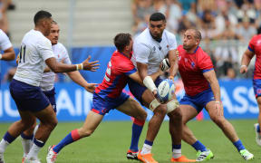 Rugby, Chile vs Samoa.
Qualifier Match.
Chile’s against Samoa during a match of World Rugby cup 2023 at Matmut Atlantique stadium in Bordeaux, Bordeaux, France.
16/09/2023
Victor Montalva/Federacion de Rugby Chile via Photosport (Photo by Victor Montalva/Federacion de Ru / PHOTOSPORT / Photosport via AFP)