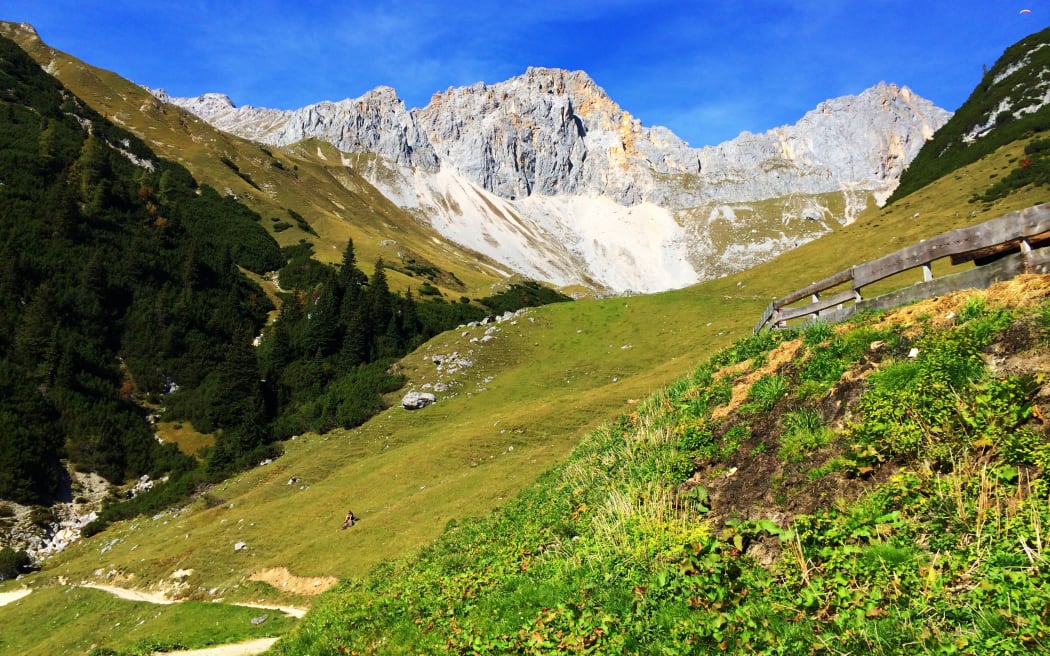 Photo of field and mountain in the Austrian alps