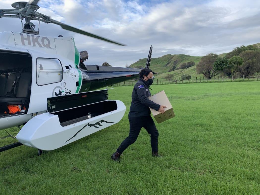 Emergency Management Minister Kiritapu Allan was on board a helicopter delivering essential supplies to communities in Nuiti, Te Puia Springs, Waikura and Oweka after the East Coast flooding.