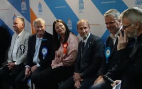 Northland election debate MC Damien Grant grills candidates, from left, Shane Jones (New Zealand First), Grant McCallum (National), Willow-Jean Prime (Labour), Mark Cameron (Act) and Matt King (DemocracyNZ).