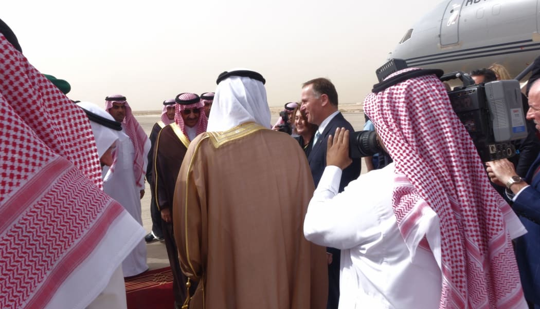 The red carpet is rolled out for John Key at Riyadh Airport where he is met by Deputy Crown Prince Mohammed Bin Naif. Saudi Arabia
