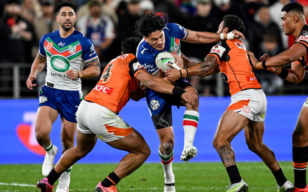 Dallin Watene-Zelezniak of the Warriors. Wests Tigers v NZ Warriors, round 24 of the 2023 NRL Telstra Premiership at FMG Stadium, Waikato, New Zealand on Saturday 12 August 2023. Mandatory credit: Andrew Cornaga / www.photosport.nz