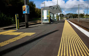 Yellow plastic dots run the length and both sides of the platform in Sunnyvale, West Auckland, where Leo Breva slipped and broke his leg in four places.
