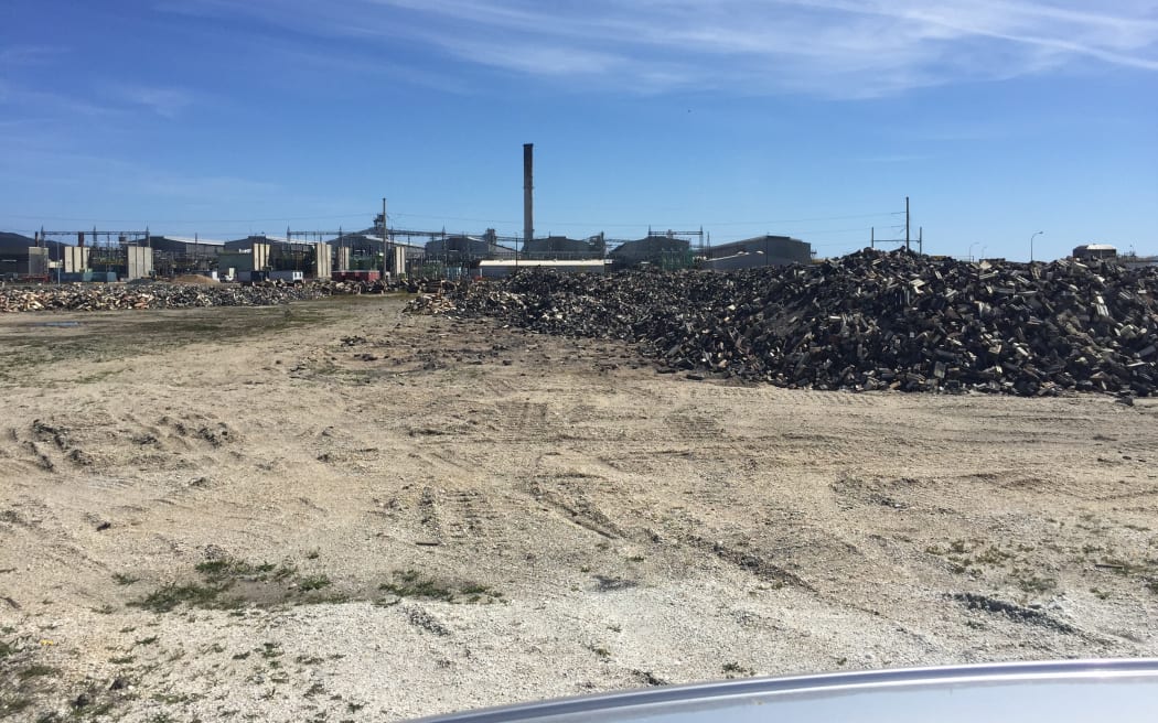 Waste piled up by the main Tiwai Point aluminium smelter site earlier this year.