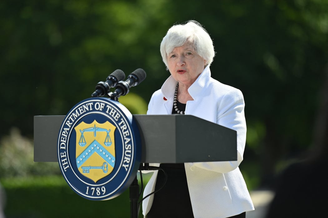 US Treasury Secretary Janet Yellen speaks during a press conference at Winfield House in London on June 5, 2021, after attending the G7 Finance Ministers meeting.