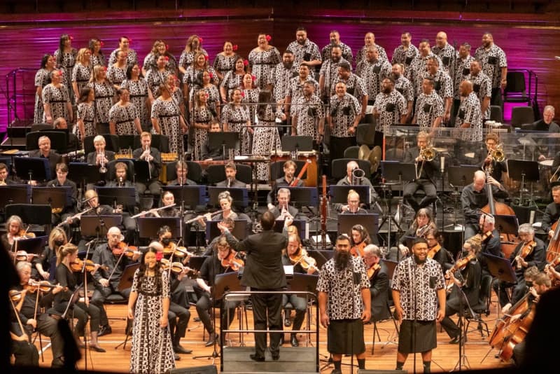 Signature Choir and the New Zealand Symphony Orchestra perform Mana Moana at the Michael Fowler Centre, Wellington. 1 December 2022