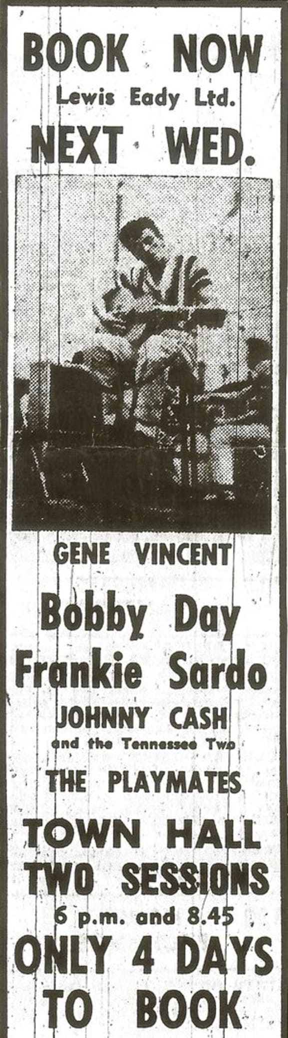 In April 1959 New Zealand got its first taste of big time rock & roll, when a show headlined by Johnny Cash and Gene Vincent played at Auckland's Town Hall.