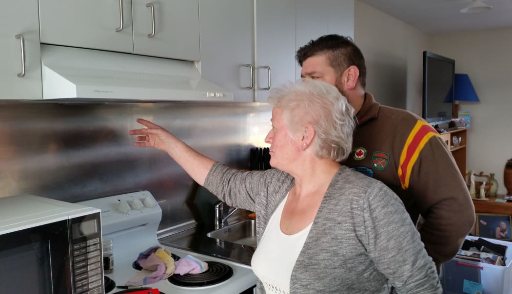 Ngaire lambert and her son Kent Lambert at her Marshall Court apartment in Wellington.