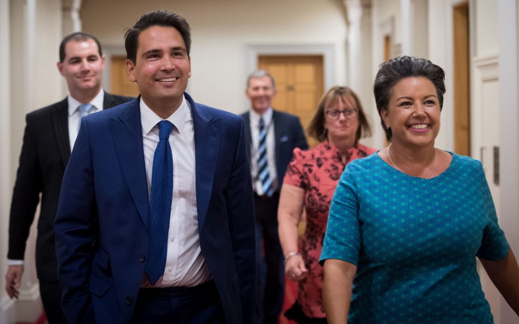 New leader Simon Bridges with deputy Paula Bennett,