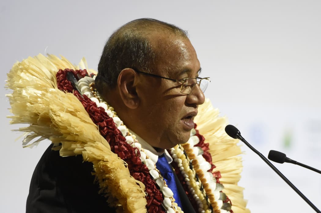 Marshall Islands' President Christopher J. Loeak delivers a speech during the opening day of the World Climate Change Conference 2015 (COP21), on November 30, 2015 at Le Bourget, on the outskirts of the French capital Paris.