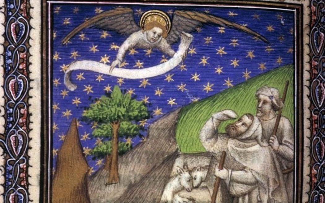 Annunciation to the Shepherds from BL Harley 2952, f. 146v