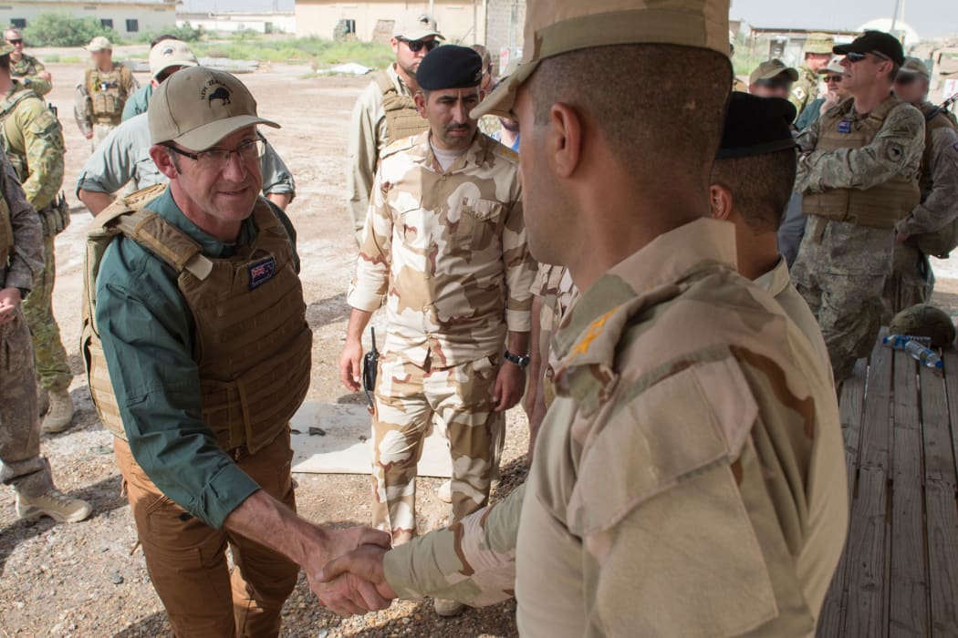 Labour leader Andrew Little meets some of the Iraqis being trained by New Zealanders at Camp Taji.