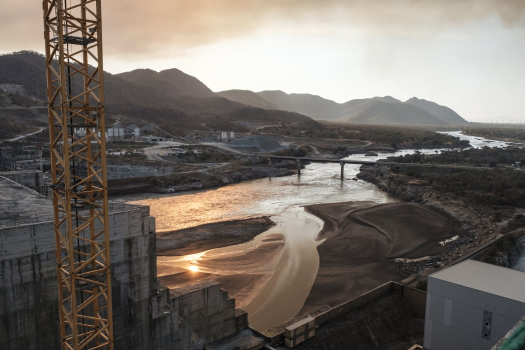 (FILES) In this file photo taken on December 26, 2019, a general view of the Blue Nile river as it passes through the Grand Ethiopian Renaissance Dam (GERD), near Guba in Ethiopia.