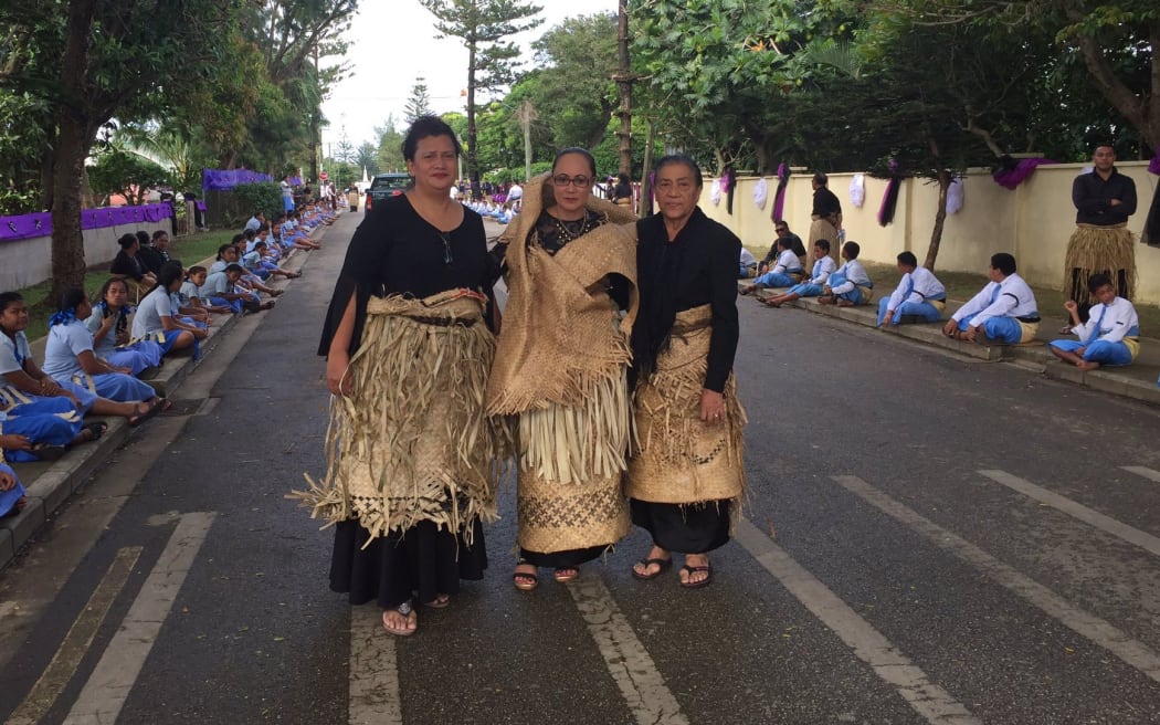 NZ Tongan MP Jenny Salesa, (centre), prepares to join the funeral procession