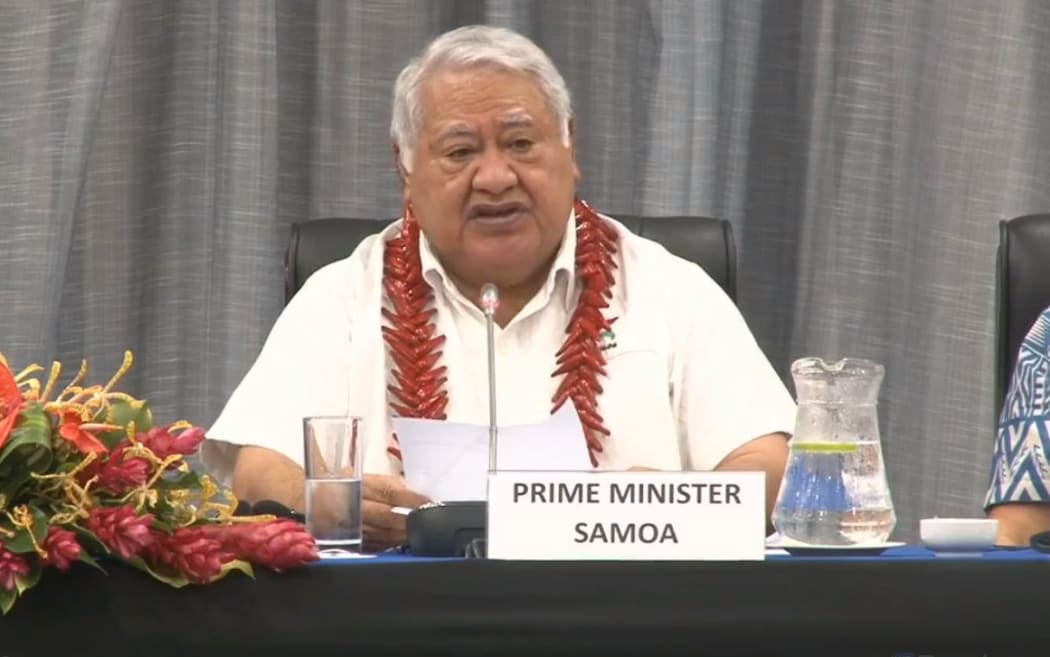Samoa PM Tuilaepa Sailele Malielegaoi addresses the UN session in Apia