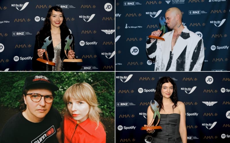Aotearoa Music Awards top winners, (from top left, clockwise) Fazerdaze, Stan Walker, Lorde and Earth Tongue duo Gussie Larkin and Ezra Simons.