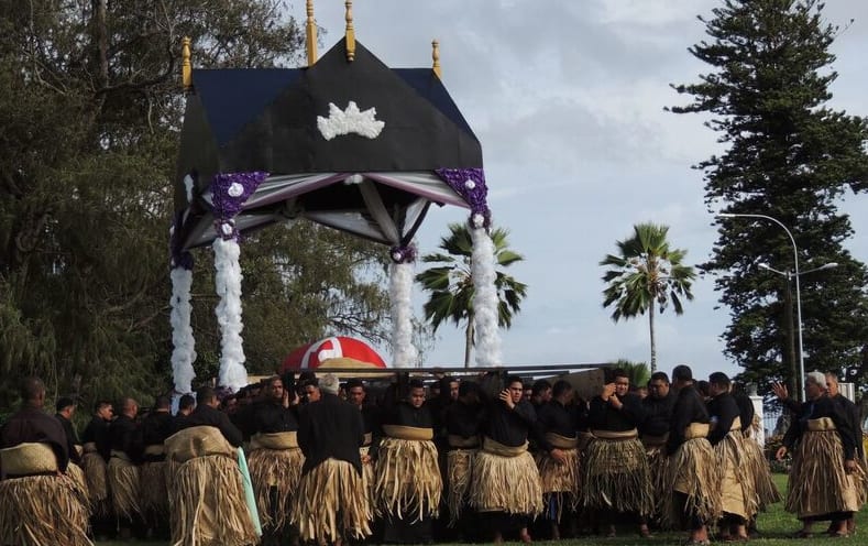 The royal catafalque leaves the Royal Palace, Nuku'alofa,