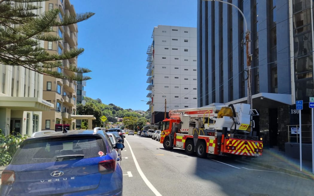 Six fire trucks attended the Ministry of Health building in Molesworth Street in Wellington after reports of smoke coming from the building.