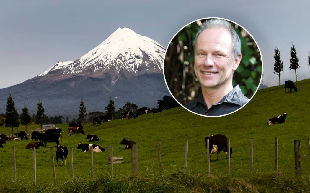 Mt Taranaki and (inset) Chrisoph Hueslmann who died walking around the maunga on Sunday April 23.