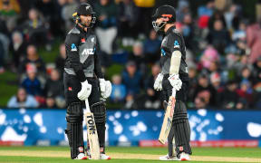 Devon Conway of the Black Caps and Kane Williamson of the Black Caps