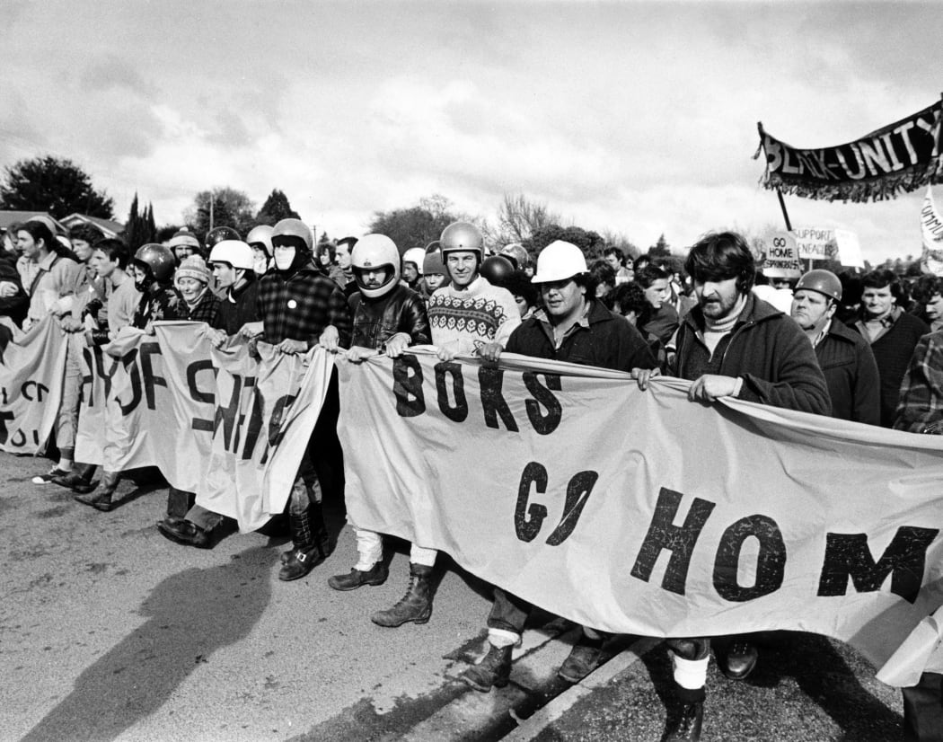 Apartheid rally during the South Africa tour of New Zealand 1981.