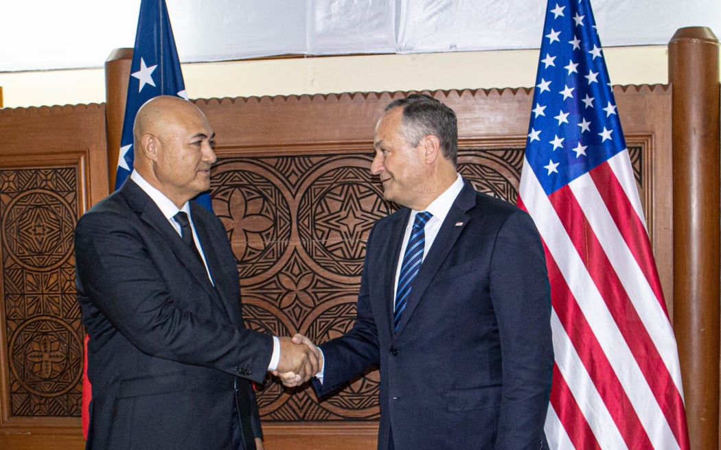 Samoa deputy prime minister Tuala Iosefo Ponifaso meets with US second gentleman, the husband of US vice president Kamala Harris, Doug Emhoff.