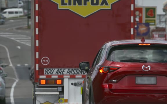 Truck and traffic in Wellsford.