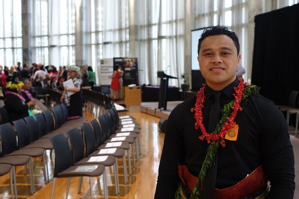 The winner of the arts and creativity award at the Pacific Youth Awards 2015, Sione Faletau, an artist of Tongan descent who has just completed a Masters at Auckland's prestigious Elam School of Fine Arts.