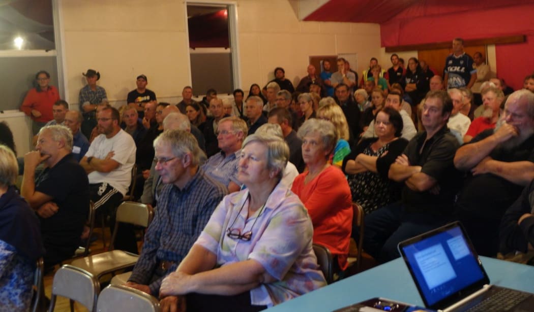 Residents at a public meeting on the number of log truck accidents on Otaika Valley Road, Whangarei.