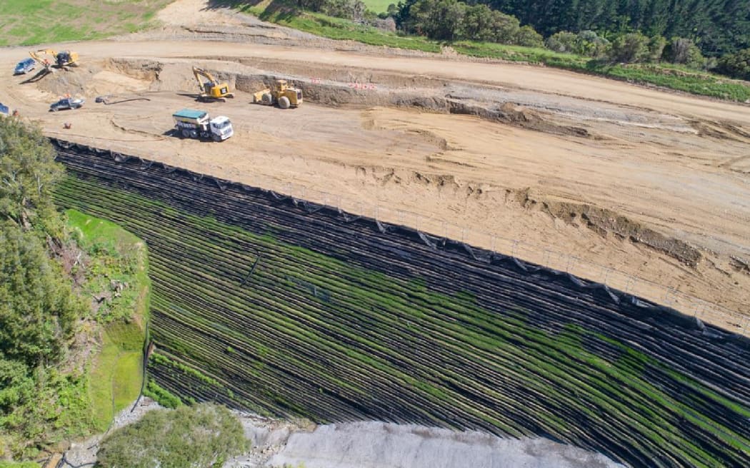 The GRS (geo-synthetic reinforced slope) wall in Zone 2.