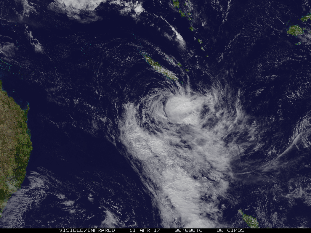 Cyclone Cook's position on the evening of Tuesday 11-04-2017.
