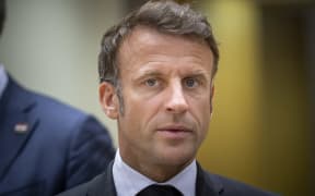 Emmanuel Macron President of the Republic of France at the Tour de Table - Round Table at the headquarters of the European Council meeting in Brussels with the EU heads of states. The French President Emmanuel Jean-Michel Frédéric Macron and the leaders have on their agenda to discuss on the 2-day summit the support to Kyiv and Ukraine, strengthen Europe’s economy, security and defense capabilities, migration, China and external relations. Jens Stoltenberg the Secretary General of NATO attended the summit. Brussels, Belgium on June 29, 2023 (Photo by Nicolas Economou/NurPhoto)
Nicolas Economou / NurPhoto / NurPhoto via AFP