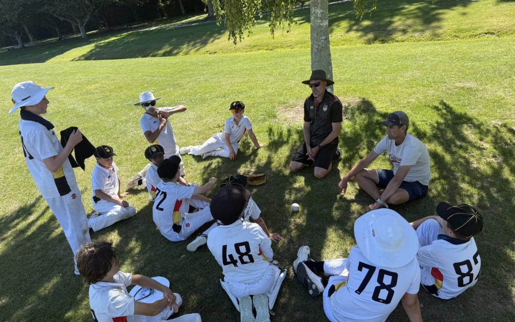 Year 7 Wellington Collegians Black were grateful for some shade during their game against Parnell Raiders XI at Park Island on Thursday afternoon. Supplied / Wellington Collegians Cricket Club