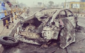 The car wreckage of Indian cricket Rishabh Pant.