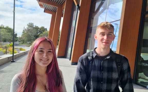 First year law students Yuri and Shaun at the University of Waikato