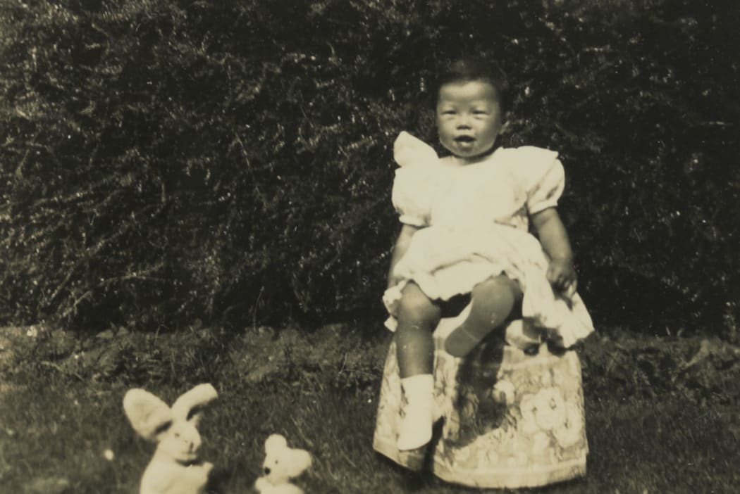 Helene at Utiku, one year old, circa 1950