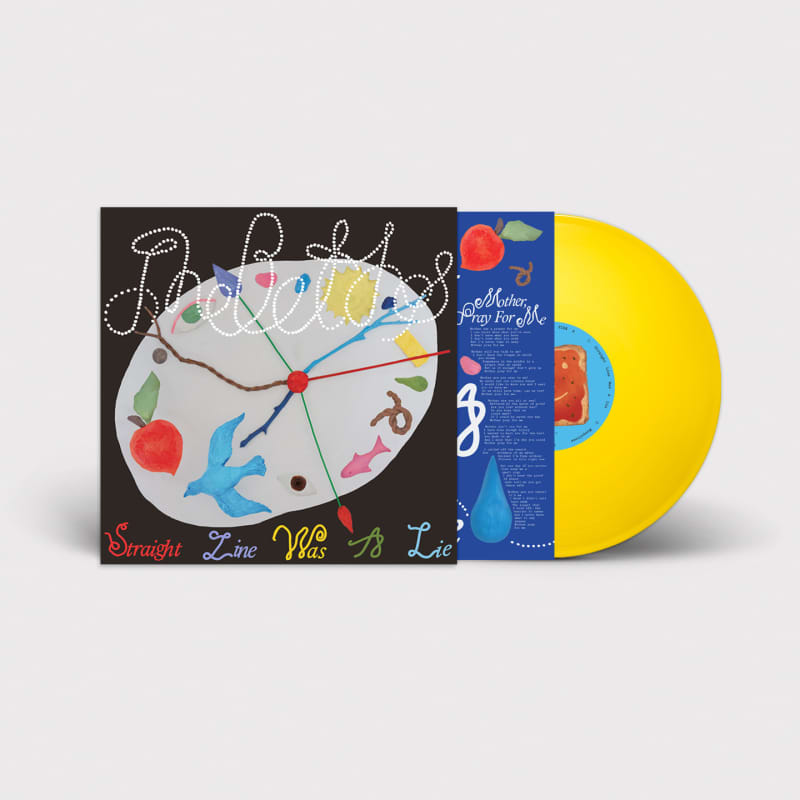 A bright yellow record inside a colourful album cover.
