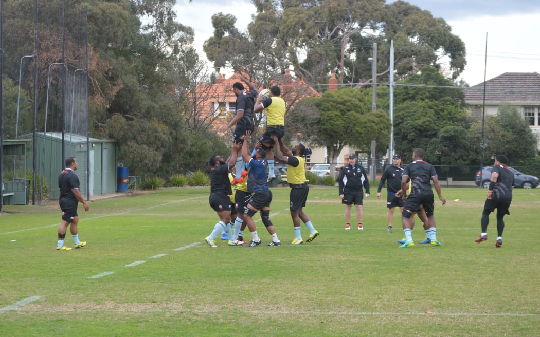 The Flying Fijians training at Xavier College in Melbourne.
