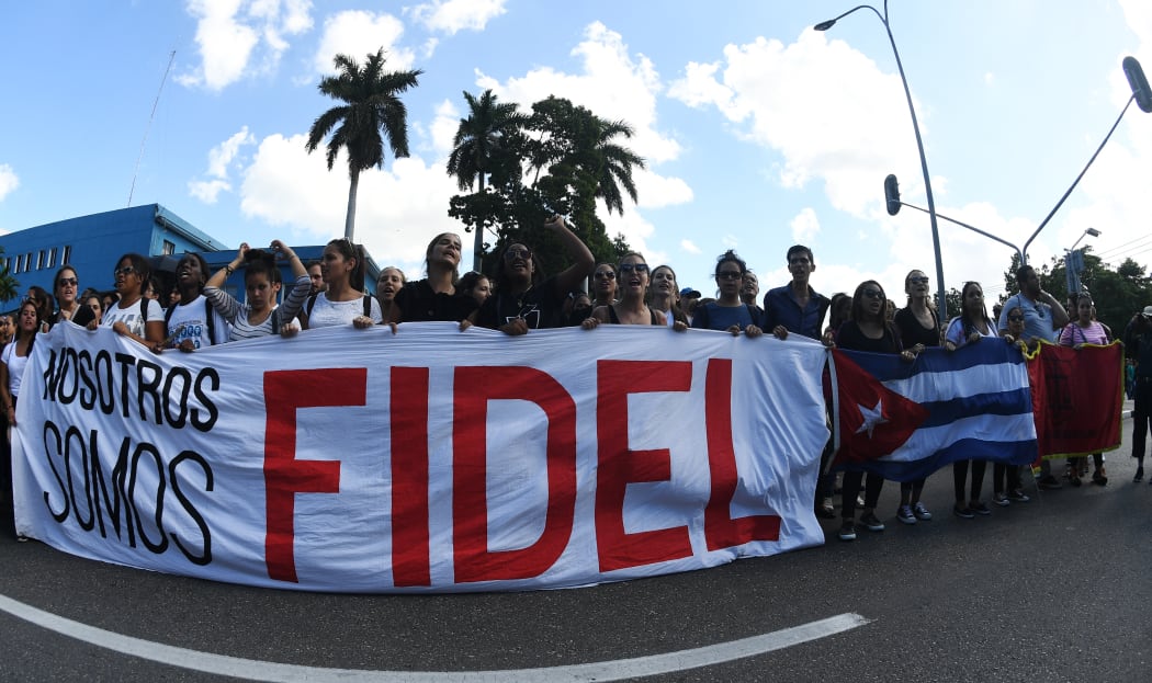 Students bid farewell to Fidel Castro at the Jose Marti monument in Revolution Square, Havana.