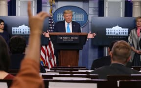 WASHINGTON, DC - APRIL 07: U.S. President Donald Trump speaks to reporters following a meeting of the coronavirus task force in the Brady Press Briefing Room at the White House on April 7, 2020 in Washington, DC.