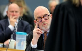 Ron Mansfield representing Philip Polkinghorne at day 1 of the trial for the murder of Polkinghorne's wife at the High Court at Auckland.