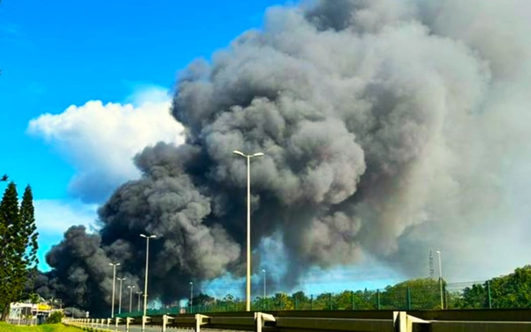 A refrigeration Société Le Froid factory burning in Nouméa’s industrial zone of Ducos