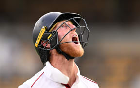 England captain Ben Stokes reacts after being dismissed.