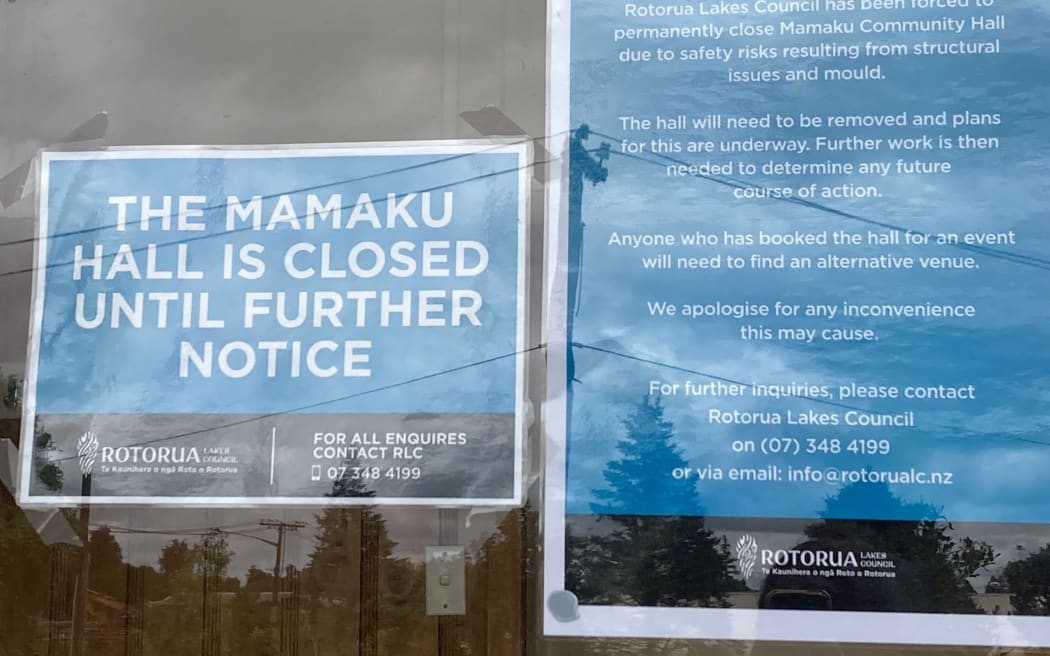 The notice put on the Mamaku Hall following the rural community board meeting in February. Photo / Laura Smith LDR single use